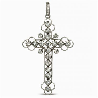 Pendente Croce in Oro e Argento e Diamanti