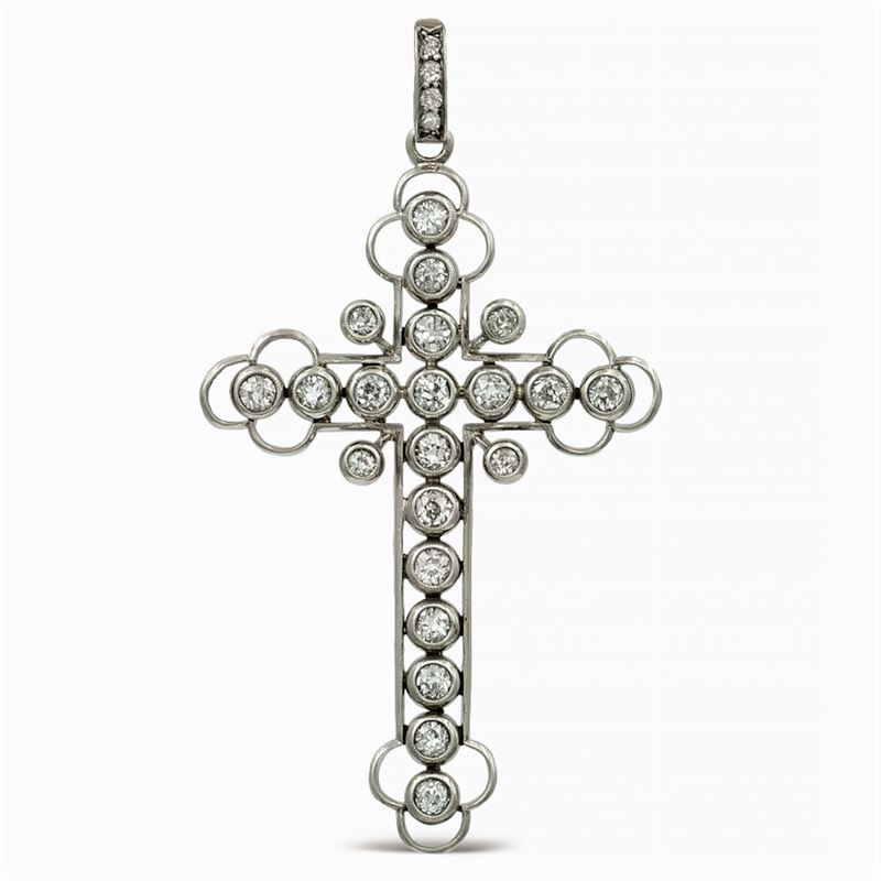 Pendente Croce in Oro e Argento e Diamanti