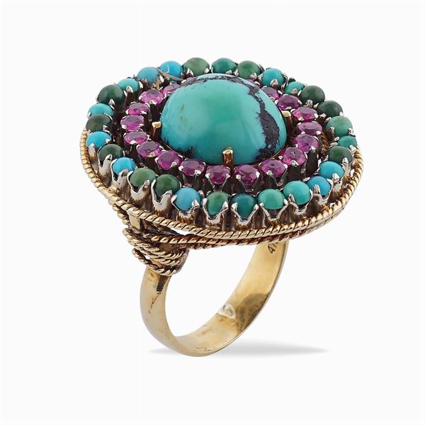 Anello in oro giallo 18kt con turchese naturale