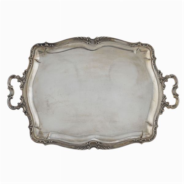 Two handed rectangular silver tray