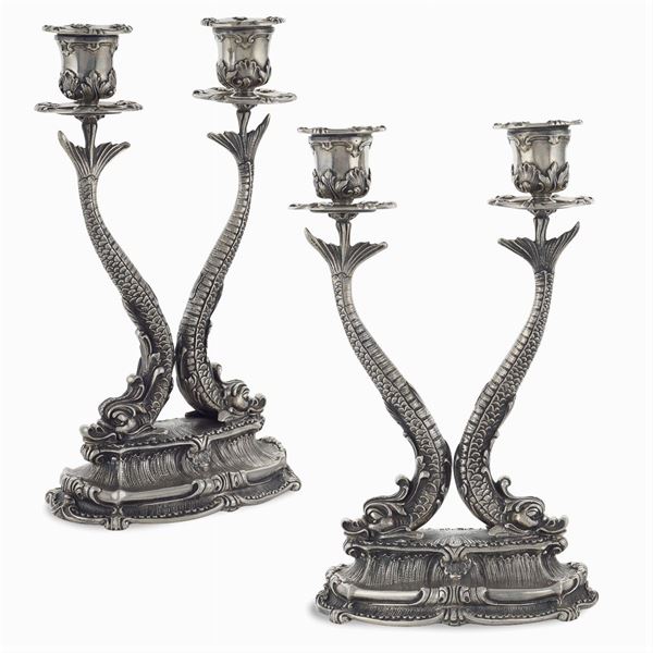 Federico Buccellati, pair of silver candelabra