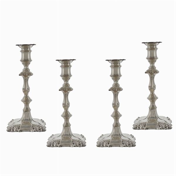 Four silver plated metal chandeliers