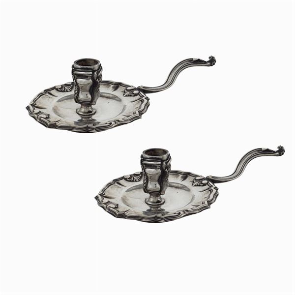 Pair of silver candle holders  (Italy, 19th century)  - Auction FINE SILVER AND TABLEWARE - Colasanti Casa d'Aste
