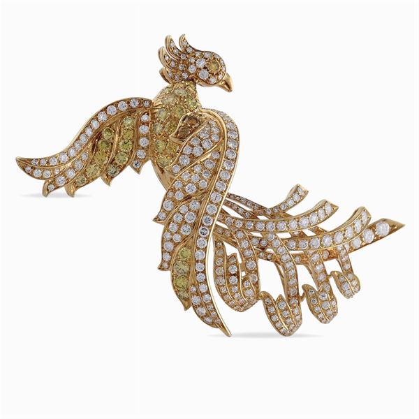 Spilla araba fenice in oro giallo 18kt e diamanti