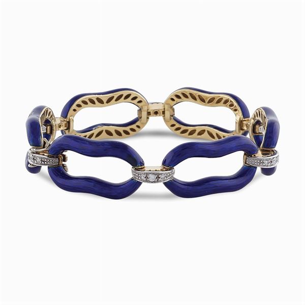 Bracciale in oro giallo 18kt e smalto blu