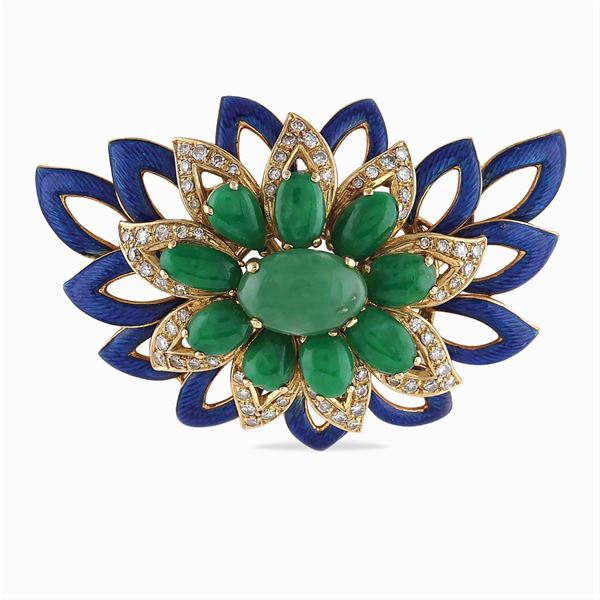 Spilla a motivo floreale in oro giallo 18kt  (anni 50/60)  - Asta GIOIELLI E OROLOGI  - Colasanti Casa d'Aste