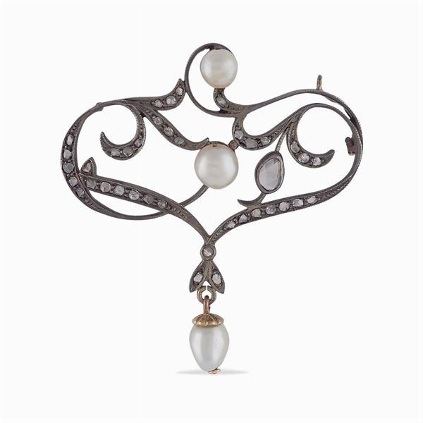 Rose gold and silver brooch