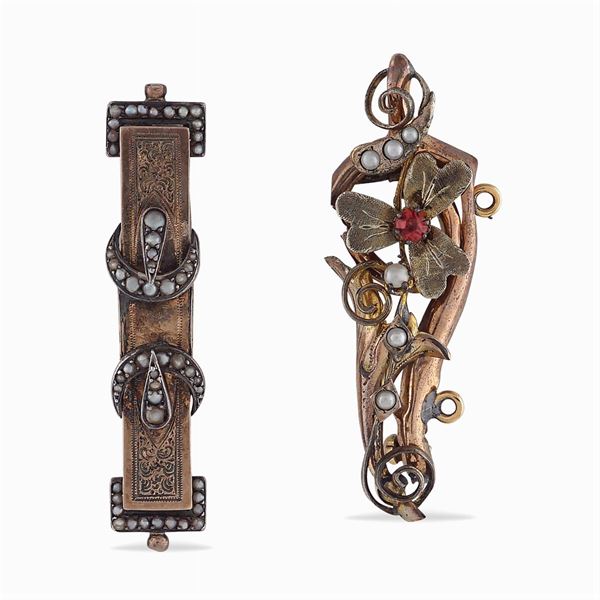 Due spille in oro e argento  (primi '900)  - Asta GIOIELLI E OROLOGI  - Colasanti Casa d'Aste