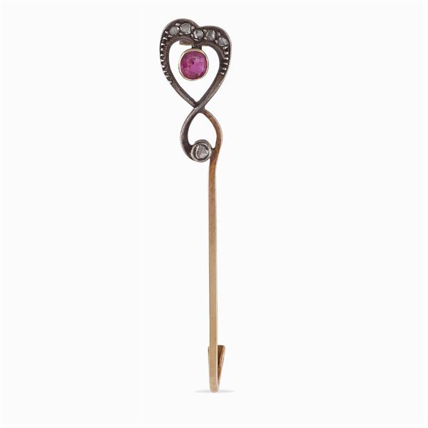 Spilla da balia in oro rosa e argento