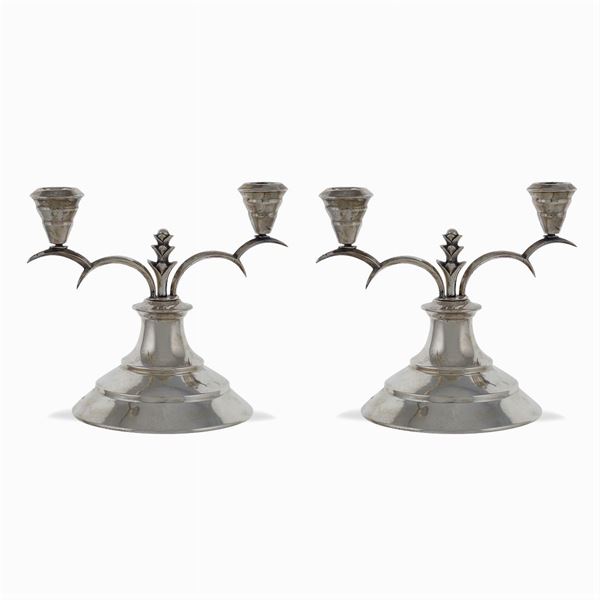Pair of silver candelabra  (Italy, Deco' period)  - Auction FINE SILVER AND TABLEWARE - Colasanti Casa d'Aste