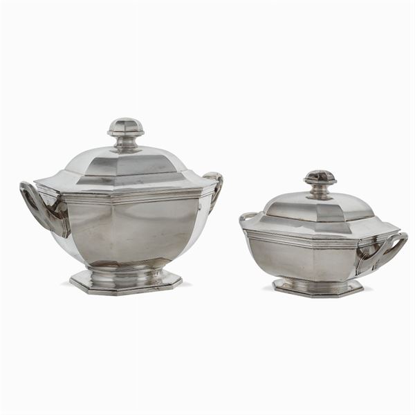 Silver soup tureen and vegetable dish