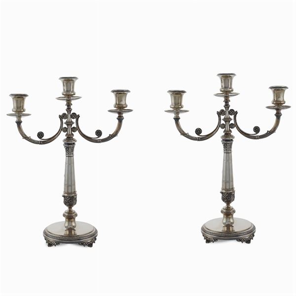 Pair of three lights chandeliers