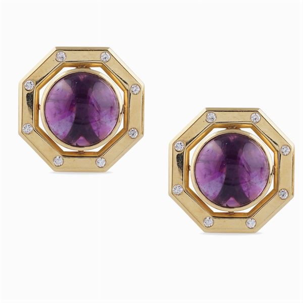 18kt gold and amethyste button earrings