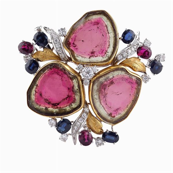 18kt yellow and white gold brooch