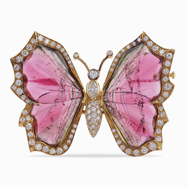 Bicolor tourmalines butterfly brooch