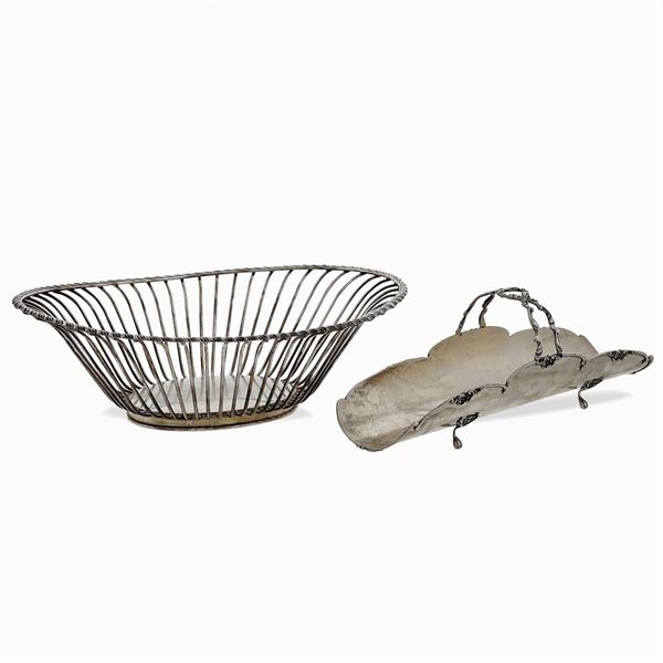 Silver bread basket and breadsticks holder
