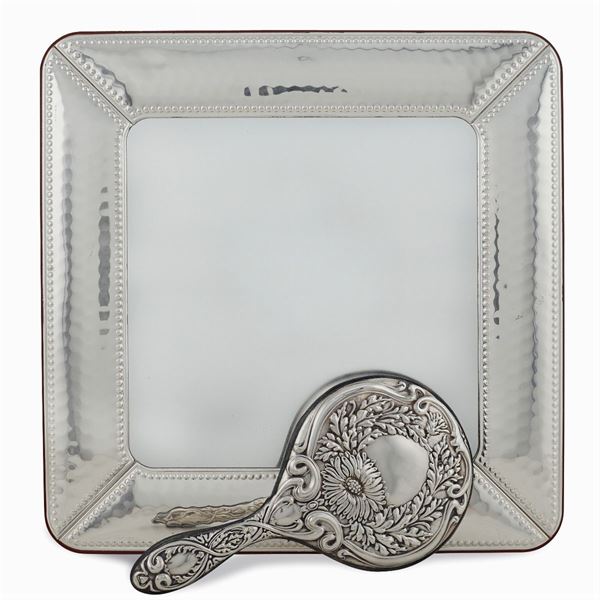 Two silver and wooden mirrors