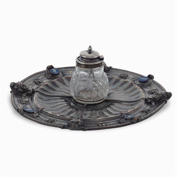 Silvered metal inkwell