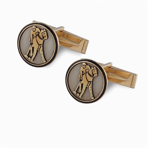 18kt white and yellow gold polo cuff links