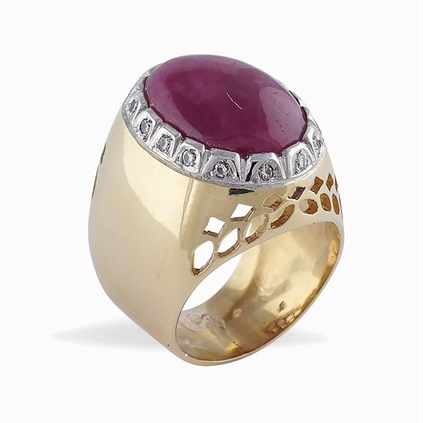 Anello a trombino in oro giallo e bianco 18kt