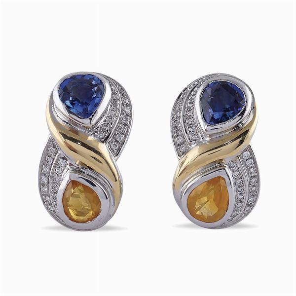 Orecchini a lobo in oro bianco e giallo 18kt