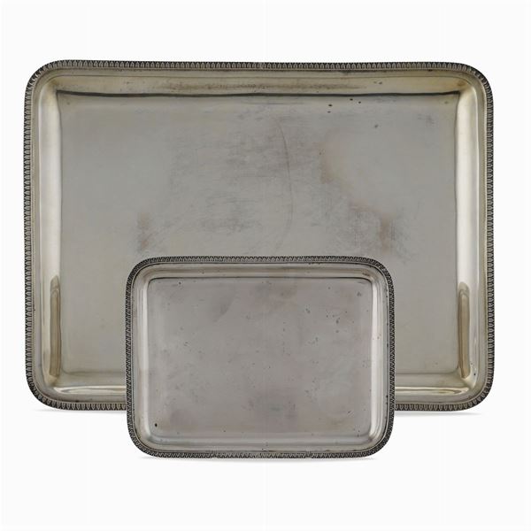 Two silver rectangular trays