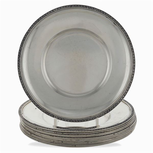 Set of 12 silver dessert plates