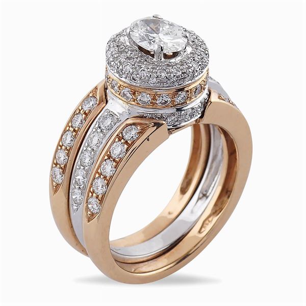 Anello fede americana oro bianco e rosa 18kt