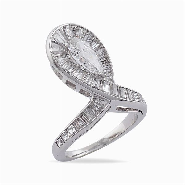 Platinum and diamond drop ring