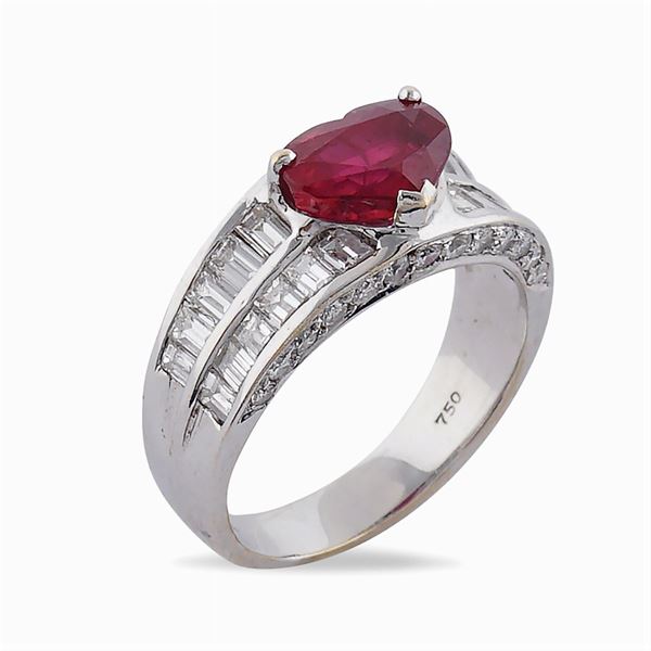 18kt white gold ring with heart shaped ruby
