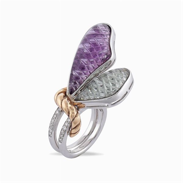 18kt white and rose golf butterfly wings ring