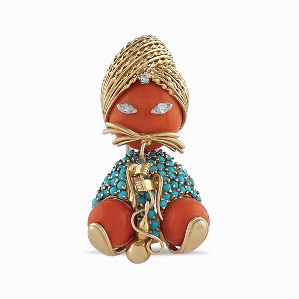 Dessin, "narghile' smoker" brooch  (Paris, 1950/60ies)  - Auction Jewels AND Watches - Colasanti Casa d'Aste