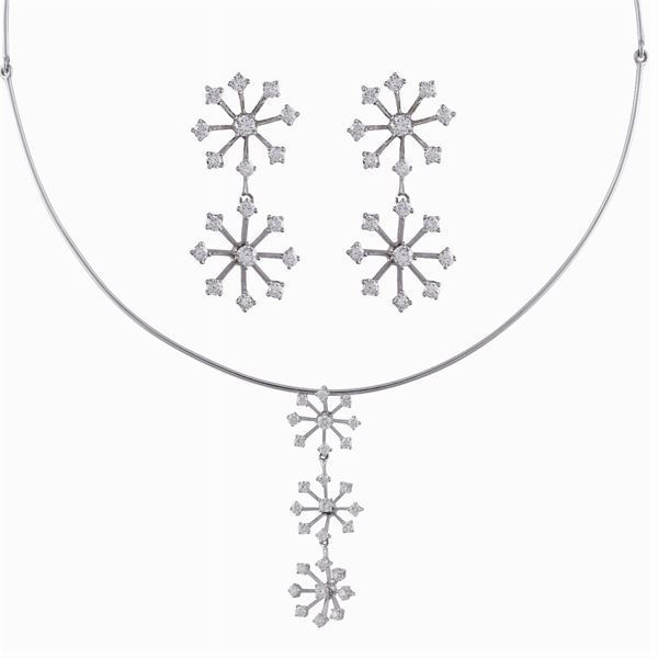 18kt white gold snow flakes parure