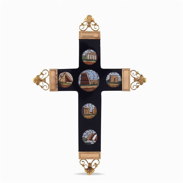 Spilla pendente croce in micromosaico