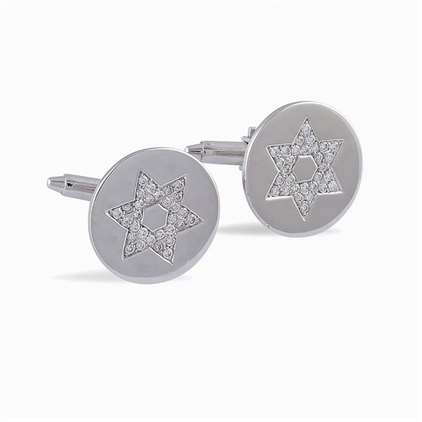 18kt white gold Jewish star cuff links