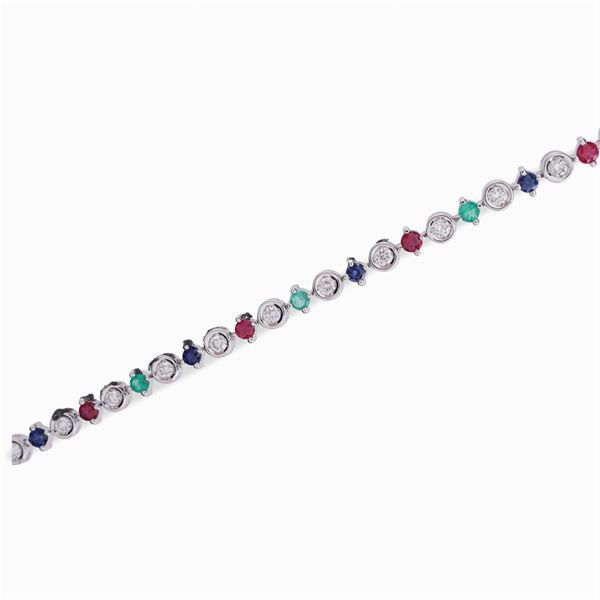 Bracciale tennis multicolor in oro bianco 18kt