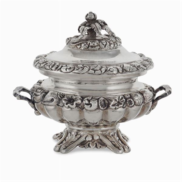 Two handled silver sugar bowl