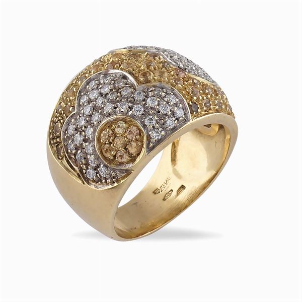 Anello bombé in oro giallo e bianco 18kt