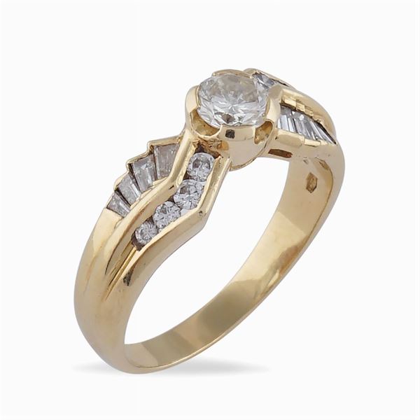 Damiani, anello in oro giallo 18kt e diamante