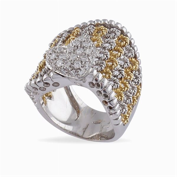 Anello a fascia sagomata oro giallo e bianco 18kt