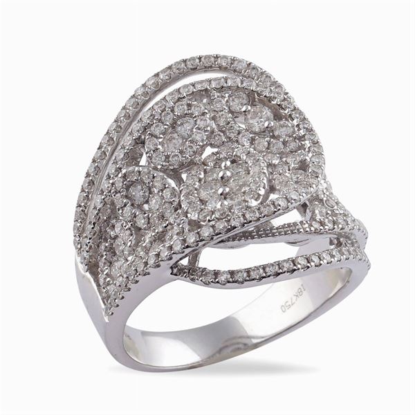 Anello contrarié in oro bianco 18kt e diamanti