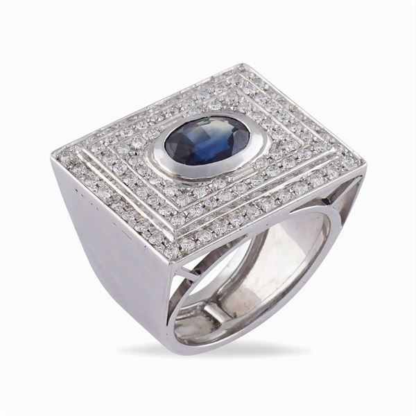 Anello a ponte in oro bianco 18kt e zaffiro