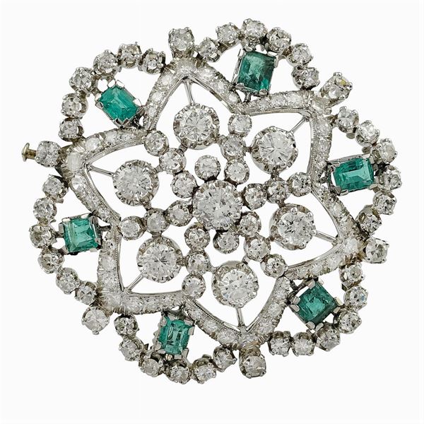 Spilla pendente in oro bianco 18kt e diamanti