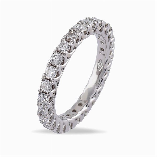 Anello fede in oro bianco 18kt e diamanti