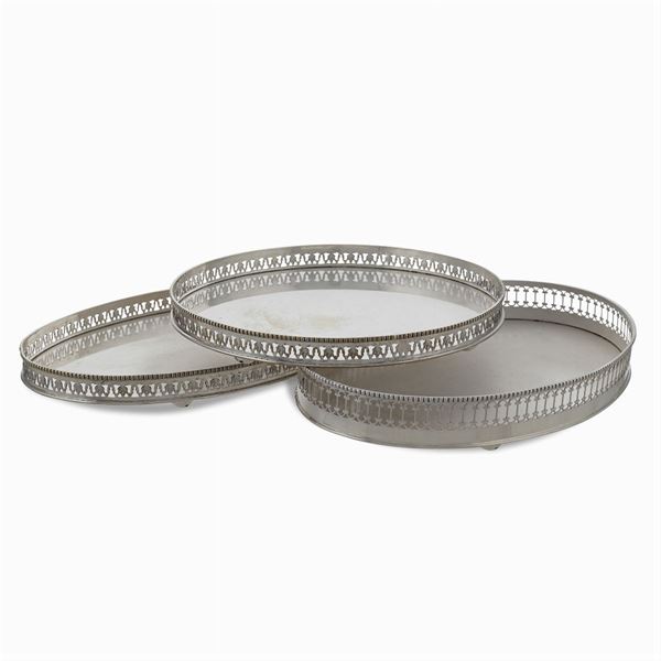 Group of three silver plated metal trays