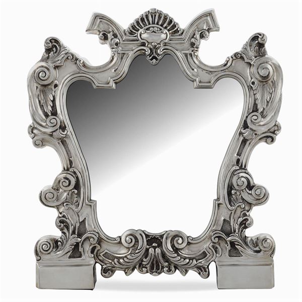 Silver and velvet table mirror