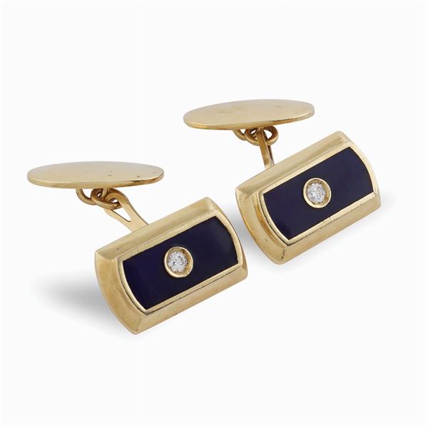 Gemelli in oro giallo 18kt e smalto blu