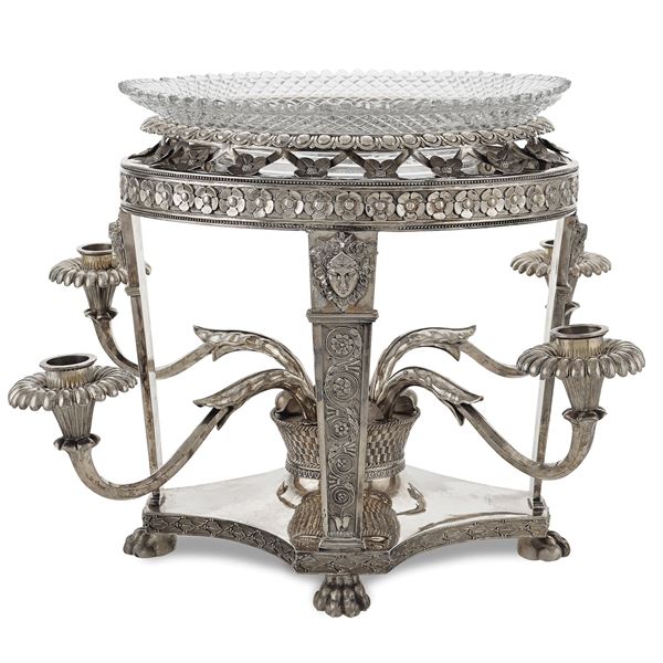 Important silver and crystal centerpiece