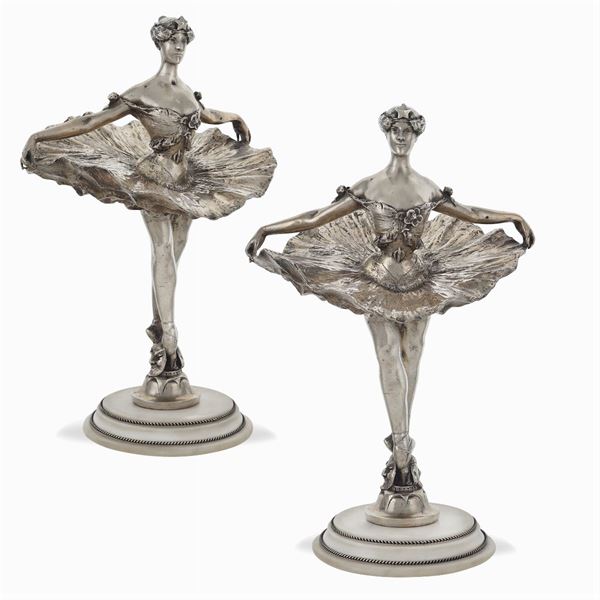 Pair of molten silver sculptures  (European manifacture, early '900)  - Auction FINE SILVER AND TABLEWARE - Colasanti Casa d'Aste