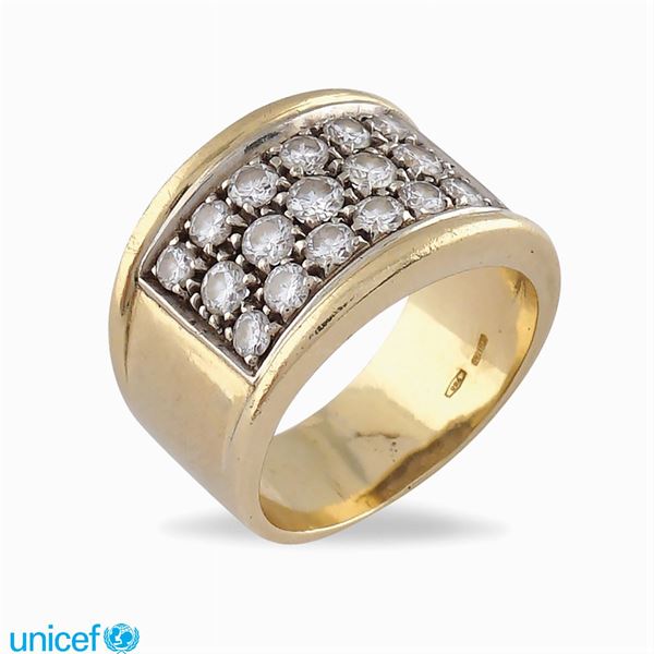Anello a fascia in oro giallo e bianco 18kt